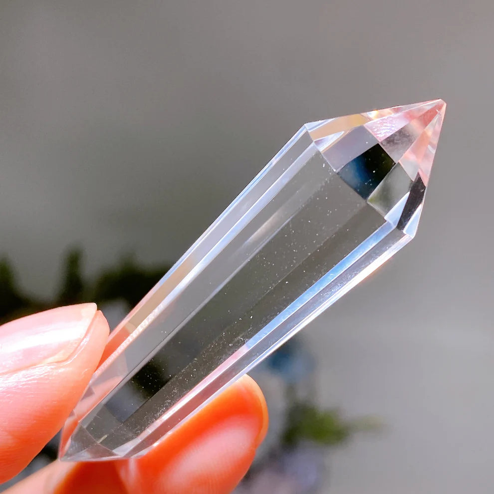 Vogel Copper Pyramid with Faceted Clear Quartz DT Point & Life Flower Wooden Base Crystal