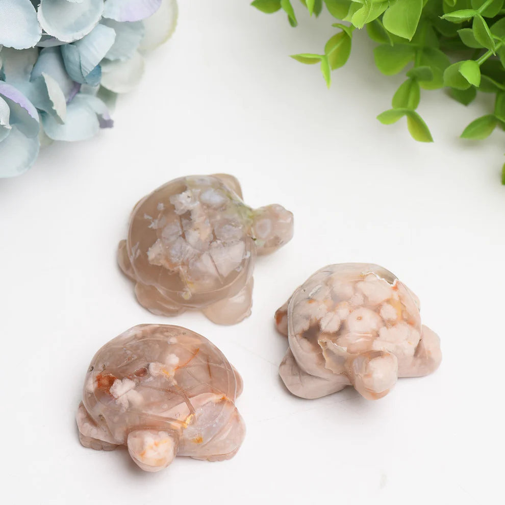 2.0" Flower Agate Turtle Crystal Carving Bulk Wholesale 2.0"