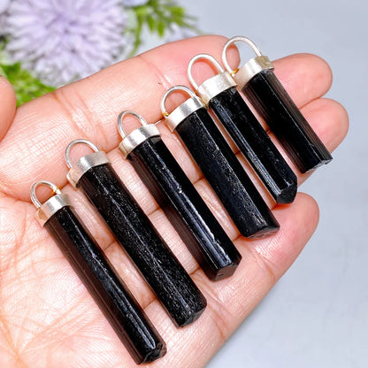 Sterling Silver Black Tourmaline Stick Pendant Crystal healing Bulk WHolesale