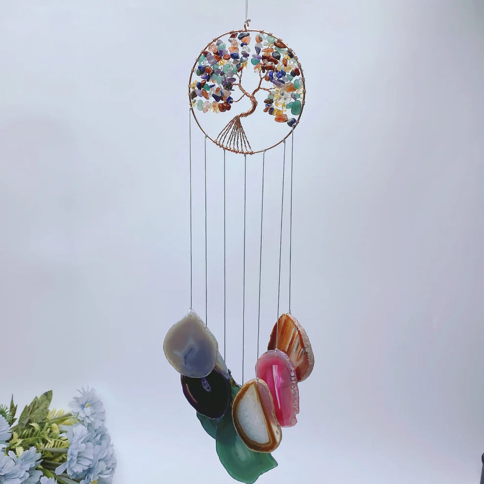 45-60cm Chakra Crystal Chips Life Tree with Colorful Agate Slabs Dreamcatcher Chime